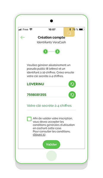 Inscription application mobile VeraCash