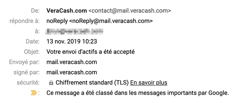 VeraCash automatic emails
